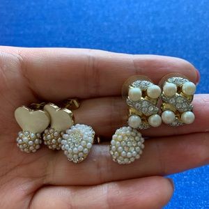 Massive pearl crystal earrings, set of three